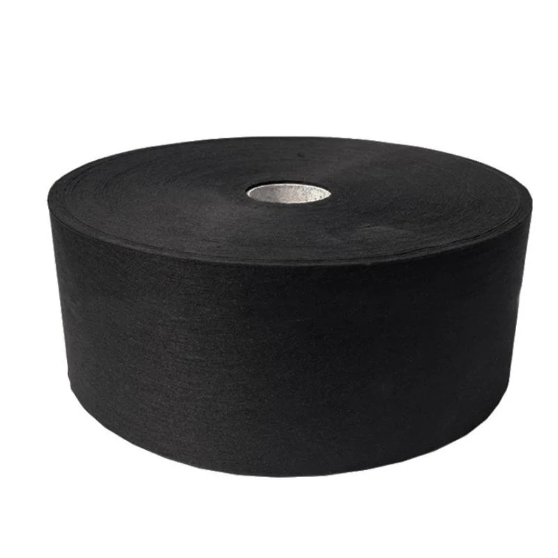 Wholesale Black Color Polyester Nonwoven Fabric, Parallel 45 GSM Plain Pet Spunlace Non-Woven Fabric Rolls, Polyester Spun Lace Non Woven Fabric for Clean Wipes